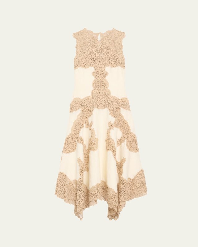 Arlette Sleeveless Handkerchief Lace Midi Dress